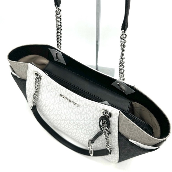 Michael Kors Large Jet Set Travel Chain Shoulder Bag Optic White Multi - Picture 8 of 11
